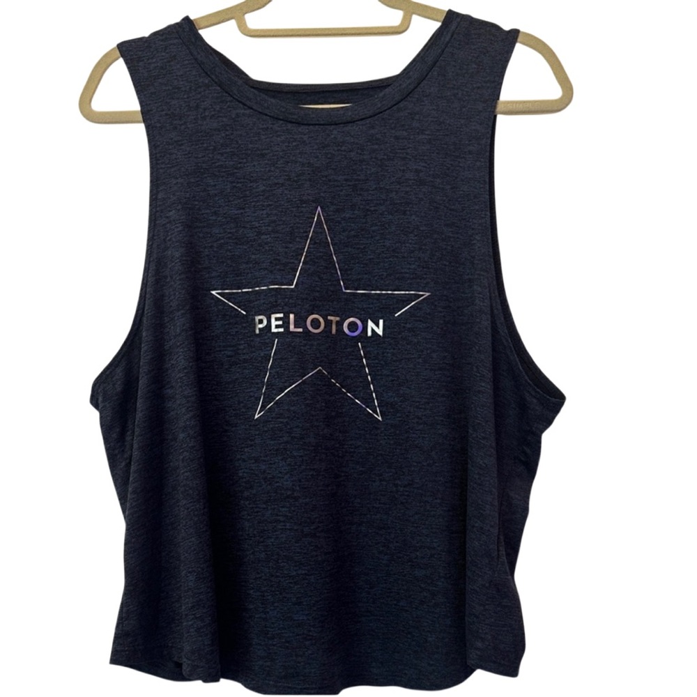 Peloton Muscle Tee Tank Top with Silver Metallic Star XL Blue Black Heather